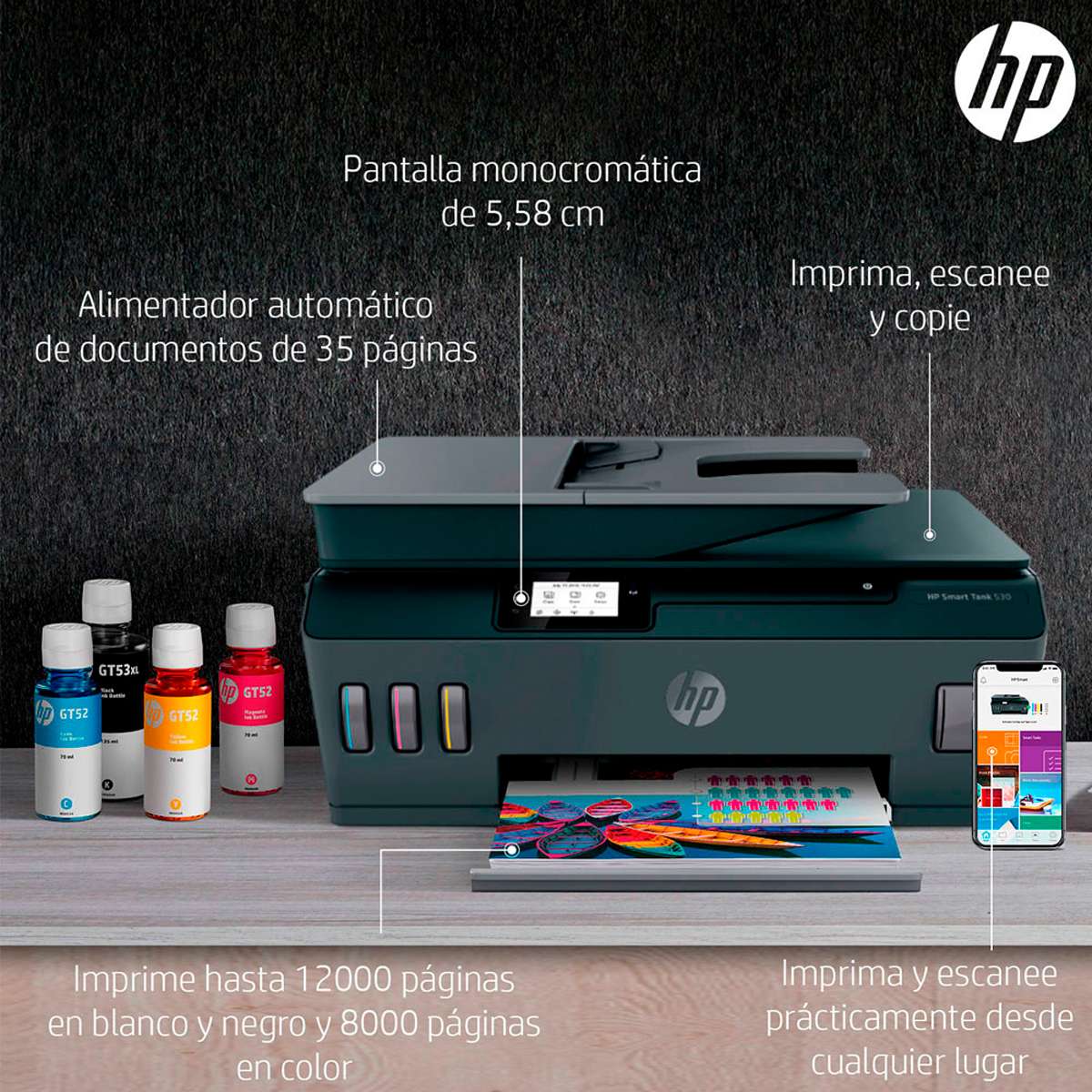 Impresora HP Multifunción  Smart Tank 530 Color Usb Wifi